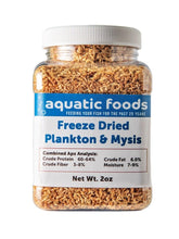 Aquatic Foods Inc. Plankton & Mysis freeze-dried bottle pour for easy feeding in marine and tropical aquariums.