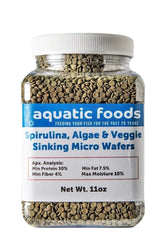 Aquatic Foods Inc wafers 3-5mm close-up show sinking nutrition for bottom-feeding fish.