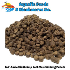 Aquatic Foods Inc soft moist sinking pellets closeup highlights palatable texture.