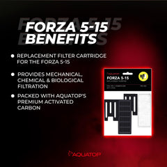 Aquatop Forza 45 GPH shows crystal-clear water after filtration in a compact aquarium.