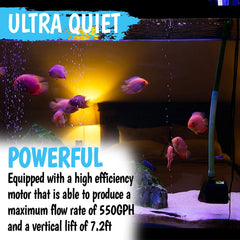 Aquatrone 550GPH pump demonstrates 7.2ft lift for tall water features.