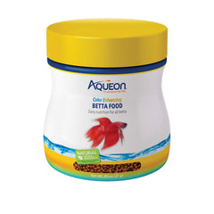 Aqueon Betta food pellets 3-pack front view showcase natural color enhancement potential.