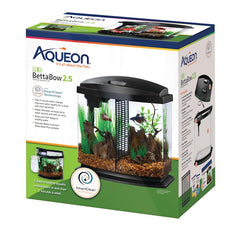 Aqueon BettaBow LED closeup showcases clear glass and integrated lighting for vivid viewing.