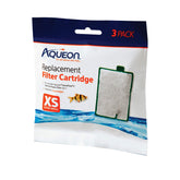 Aqueon extra-small filter cartridge 3-pack packaging for quick spare replacements in small tanks.