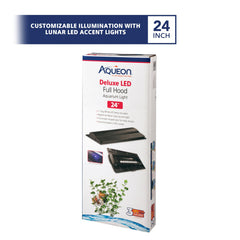Aqueon hood with moon glow accent for nighttime illumination.
