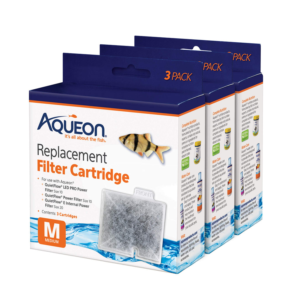 Aqueon Replacement Filter Cartridge Medium front tab highlights easy installation and quick setup.