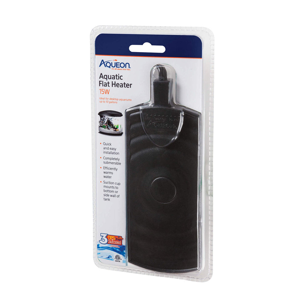 Aqueon submersible flat heater 15W front view provides compact warmth for 4–10 gallon tanks.