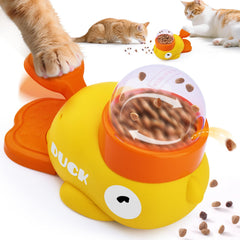 ARASTTA duck-shaped cat treat dispenser front view; encourages slow feeding