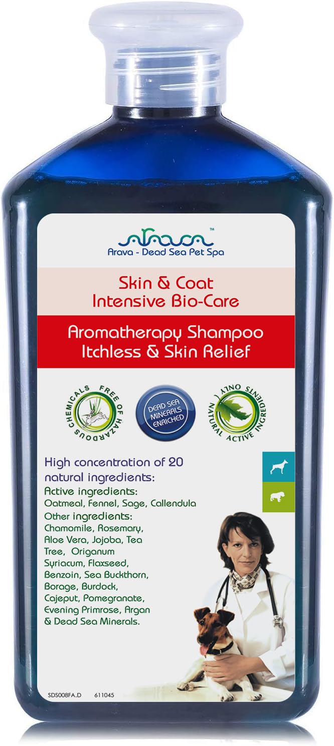 Arava Natural Medicated Dog Shampoo bottle – mineral-rich formula for healthier coat