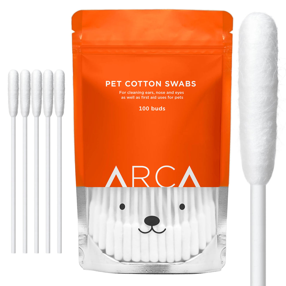 ARCA PET cotton swabs with long stick for precise pet ear cleaning.