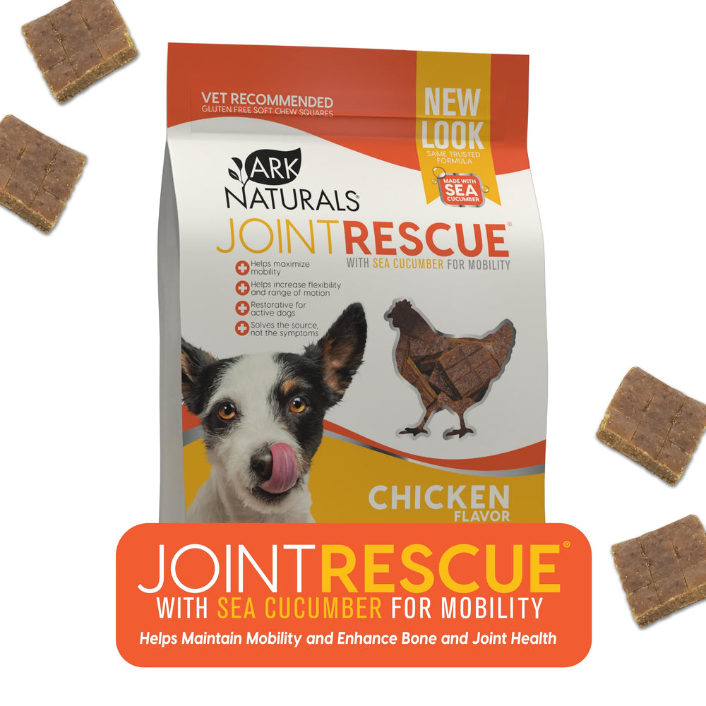 ARK Naturals Joint Rescue packaging highlights chicken flavor for easy feeding.