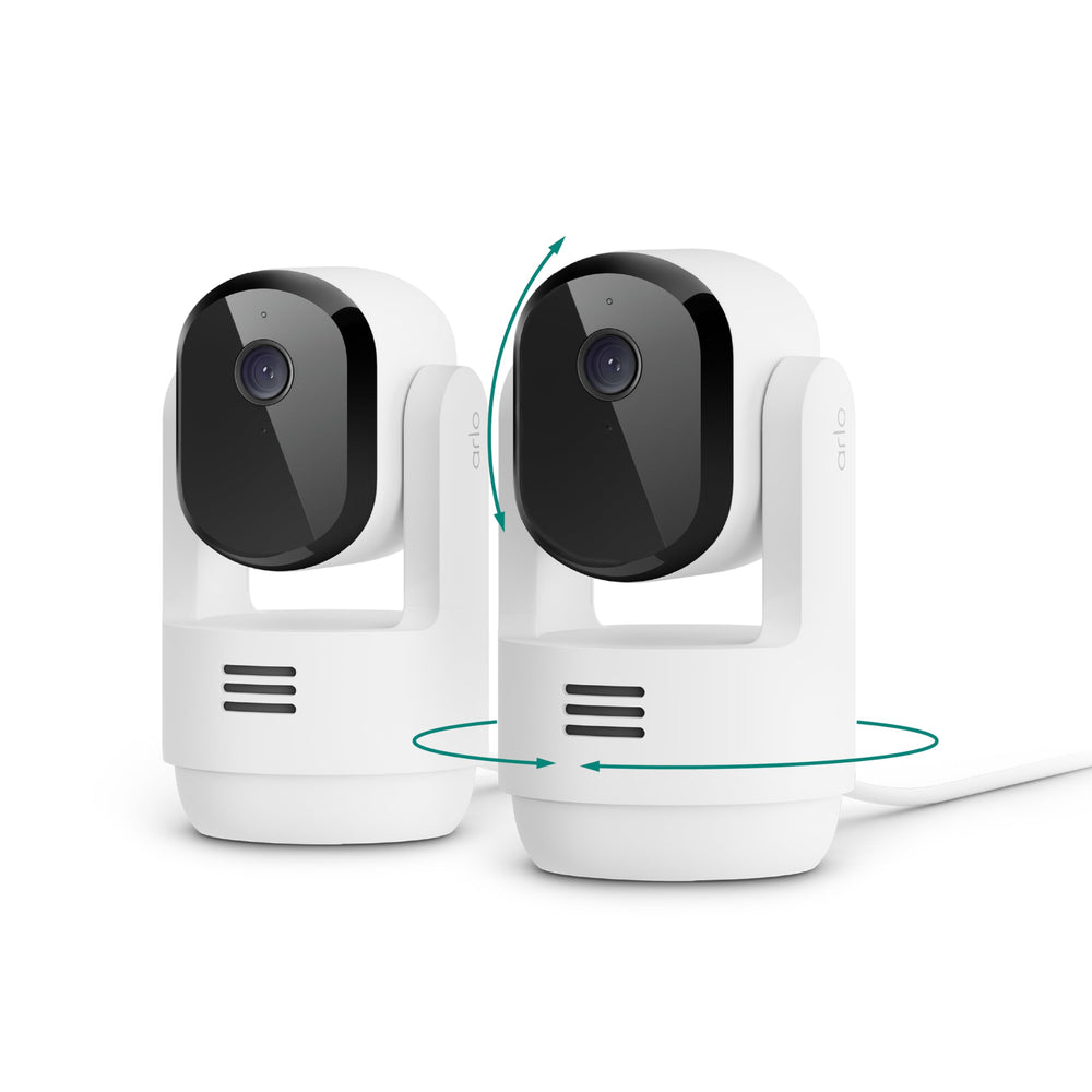 Arlo Essential indoor pan-tilt camera 360° view for complete room coverage and peace of mind.