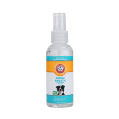 Arm & Hammer dog oral care spray label shows mint formula for fresh breath.