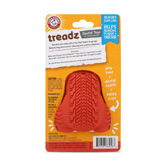 Arm & Hammer Super Treadz Mini Gorilla teeth-cleaning action highlights tartar reduction during chewing.