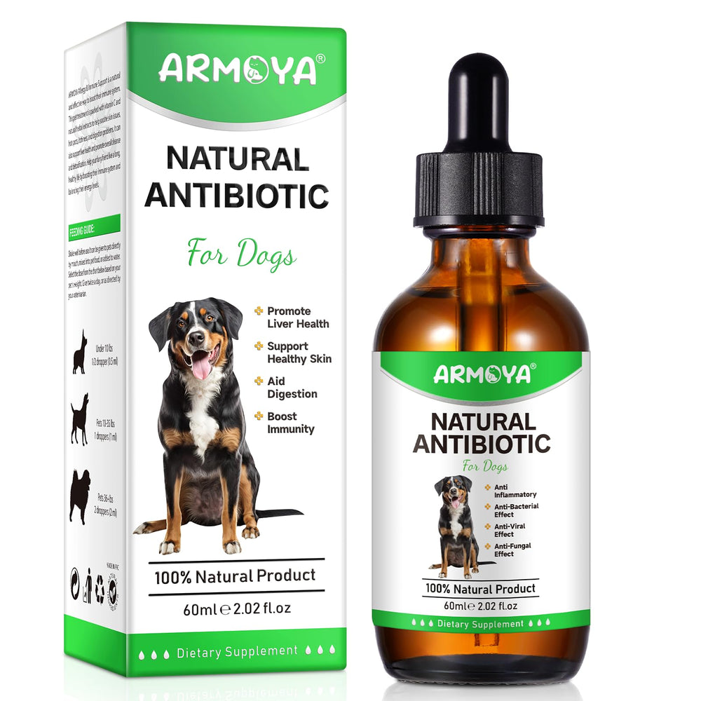 ARMOYA natural antibiotics for dogs bottle view with easy dropper for daily use