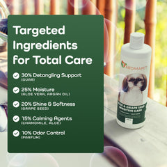AROMAPET Sensitive Care on a dog coat after washing shows gloss and detangling.