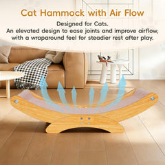 AROPEME cat scratcher bed shows wooden frame and non-slip base for stable play.
