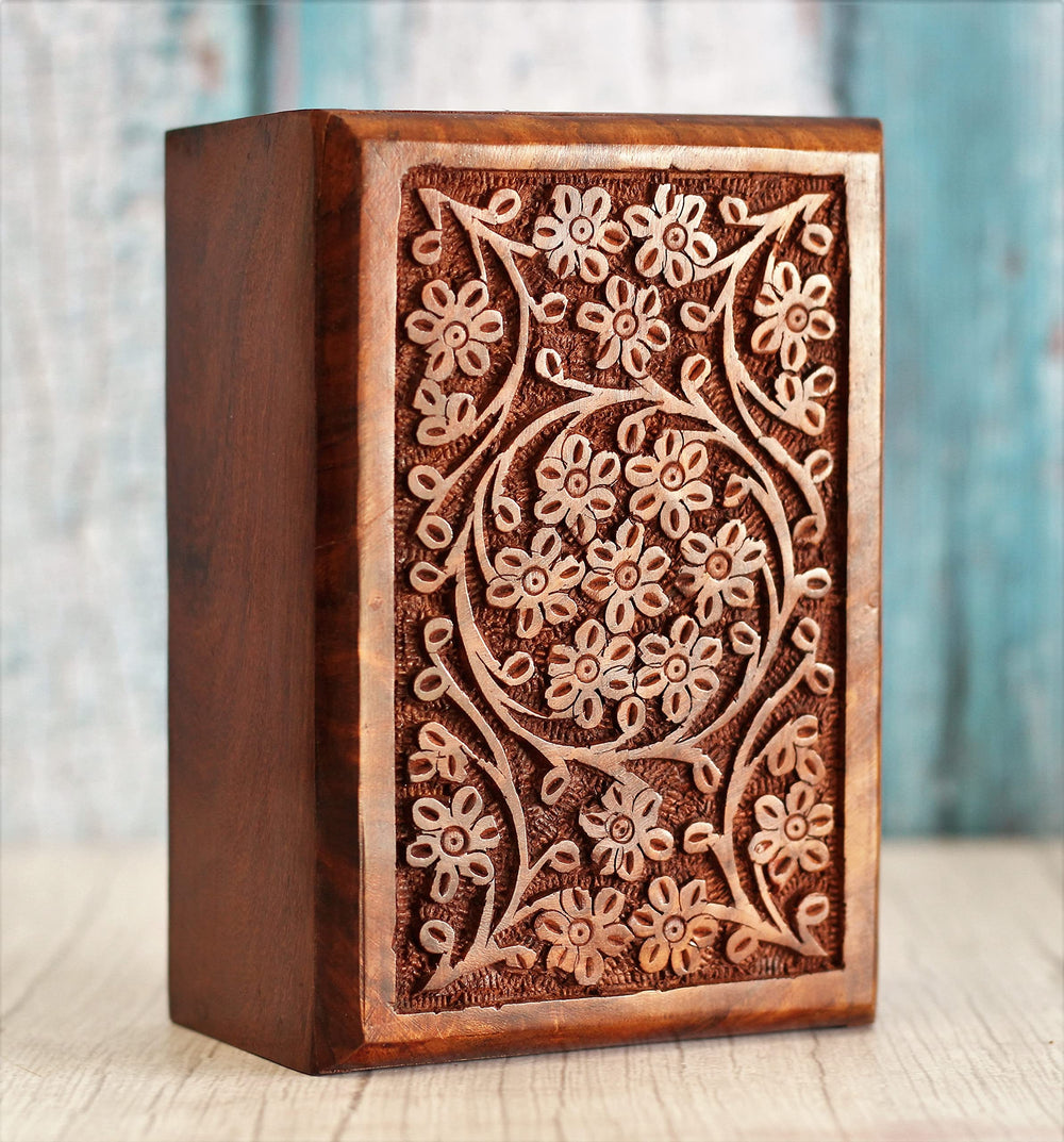 ARTISENIA wooden pet memorial urn, front view showing natural grain and craftsmanship