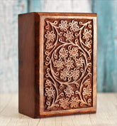 ARTISENIA wooden pet memorial urn, front view showing natural grain and craftsmanship