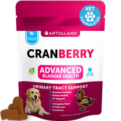 Artullano Dog UT Treats cranberry bottle close-up for daily urinary balance support