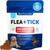 Artullano duck-flavored flea and tick chews for dogs on a pack, daily protection option