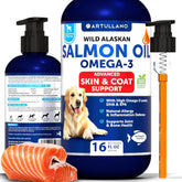 Artullano Salmon Oil for Dogs bottle promotes a glossy coat and healthy skin.