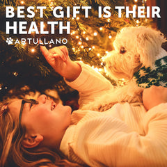 Artullano Salmon Oil for Dogs pour image shows easy dosing for meals.
