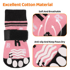 ASENKU anti-slip dog socks pink XL, adjustable strap for secure fit.