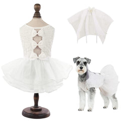 ASENKU dog dress with pearl necklace and veil creates elegant princess look for photos