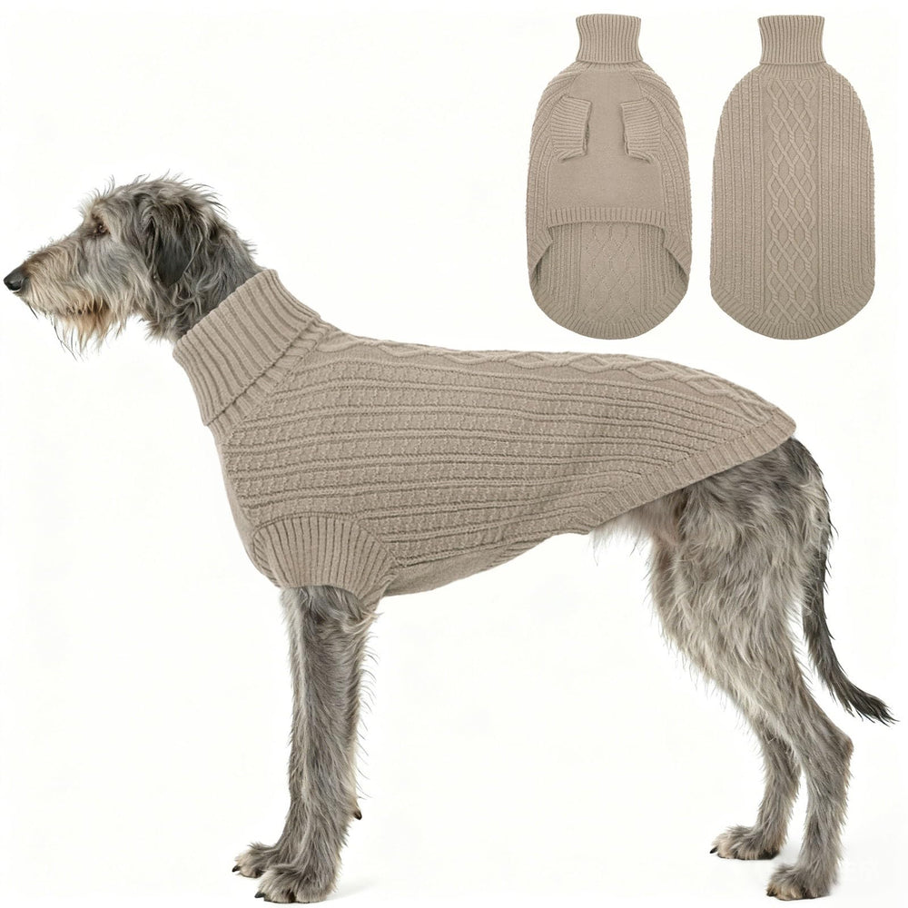ASENKU dog sweater front view in apricot with warm cable knit for chilly walks.