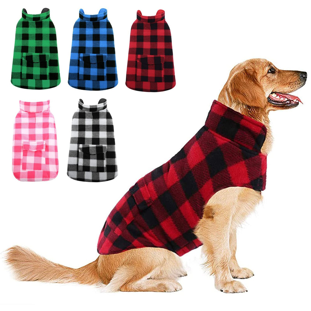 ASENKU dog winter coat plaid reversible front view keeps warmth outdoors.