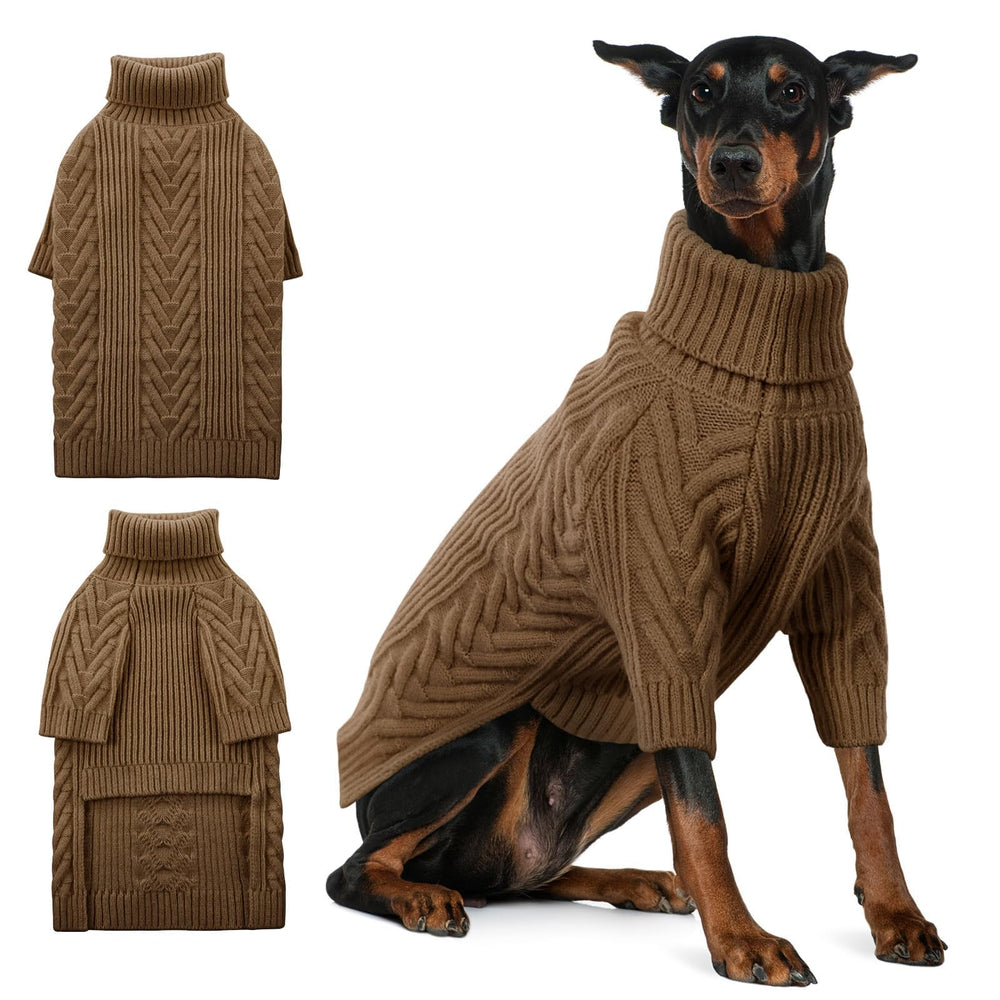 ASENKU extra-large dog sweater front view in coffee for warm large breeds