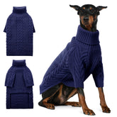 ASENKU extra-large dog sweater royal blue front view demonstrates warm, comfortable daily wear.