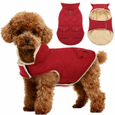 ASENKU warm dog winter coat red front view with windproof shell for cold walks.