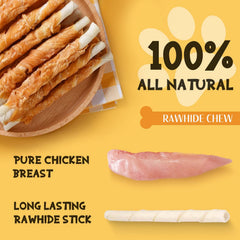 ASMPET dog chews chicken wrapped rawhide stick 2 showcases long-lasting entertainment for dogs.