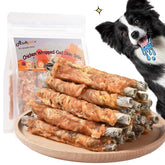 ASMPET dog cod skin treats bag showing resealable packaging for on the go