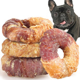 ASMPET dog donut treats pack-1: long-lasting, chicken-and-duck wrapped rawhide donuts