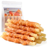 ASMPET dog treats—chicken-wrapped cod sticks ideal for training rewards.