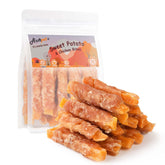 ASMPET chicken-wrapped-sweet-potato-strip close-up, a tasty training reward