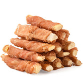 ASMPET dog treats chicken wrapped beef cartilage pack in resealable bag for easy storage.