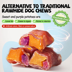 ASMPET Purple Sweet Potato Duck Wrapped Treats detail exposing fiber-rich center for gut health.