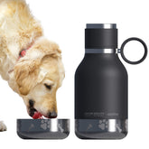 asobu Buddy Bottle full view: black 37oz with integrated dog bowl for on-the-go hydration