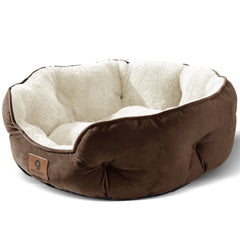 Asvin small dog bed Sherpa close-up showing soft lining for cozy naps.