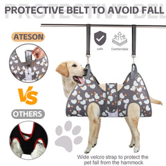 ATESON grooming hammock showing adjustable strap for secure positioning during grooming.