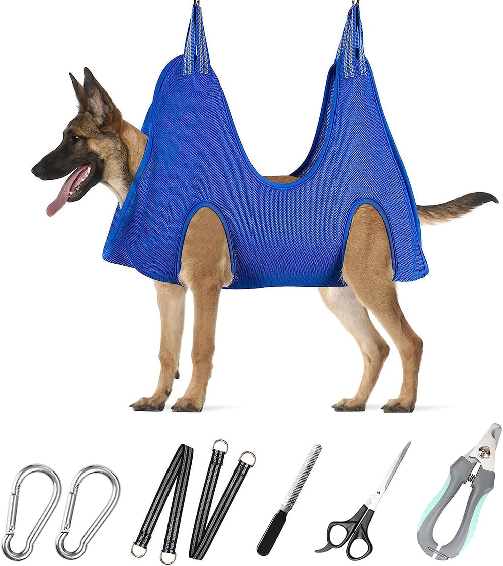 ATESON dog grooming hammock securing a nail trim with stable support.