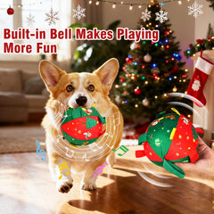 Atiansen Christmas Ball Dog Toy with tug straps for interactive games.