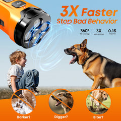 ATVIOO Dog Bark Deterrent side view demonstrates portable home and yard use.