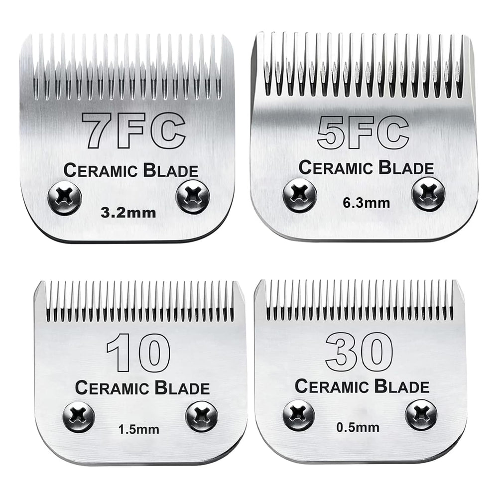 Audoc dog grooming blade 10 close-up shows ceramic-stainless blend for cooler cuts