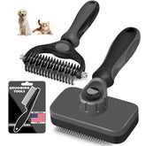 Augwind 3pc grooming kit with slicker brush, rake and flea comb for detangling
