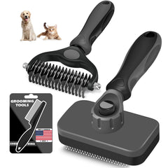 Augwind 3pc grooming kit with slicker brush, rake and flea comb for detangling